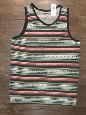 Old Navy Multicolor Striped Tank with Black Trim Kids Summer New 10/12 large Boy